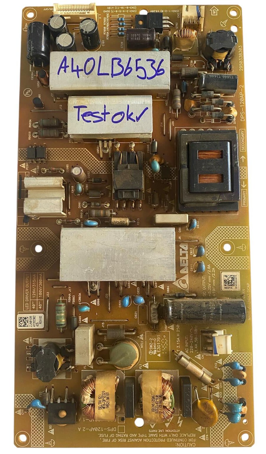 Arçelik A40LB6536 Besleme Kartı Delta DPS-120AP-2 Orijinal TV Power Supply