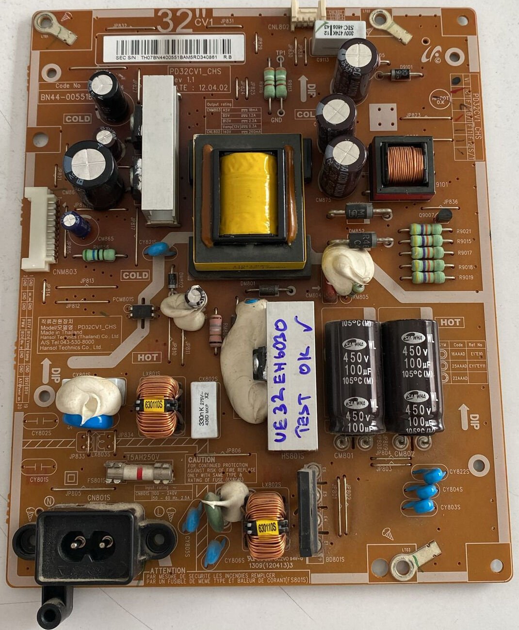 Samsung UE32EH6030W Güç Besleme Kartı (Power Supply) - BN44-00551B - PD32CV1_CHS