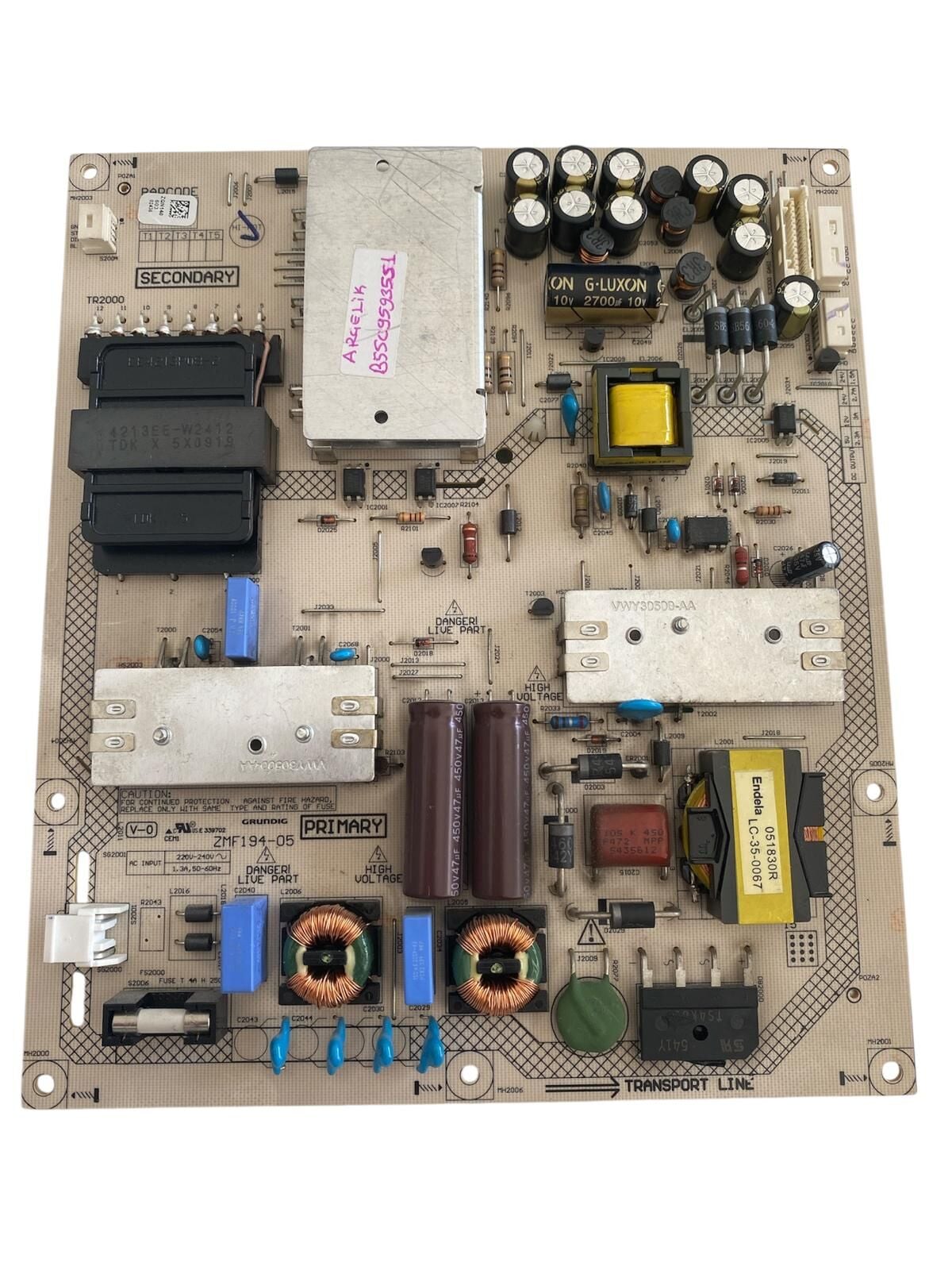 Arçelik Güç Besleme Kartı (Power Supply) - ZMF194-05 B55SC95935S1 Grundig Orijinal