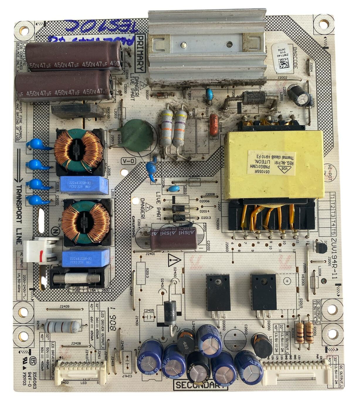 Grundig ZUV194R-11 Besleme Kartı Orijinal A40L57454B Liteon TV Power Board