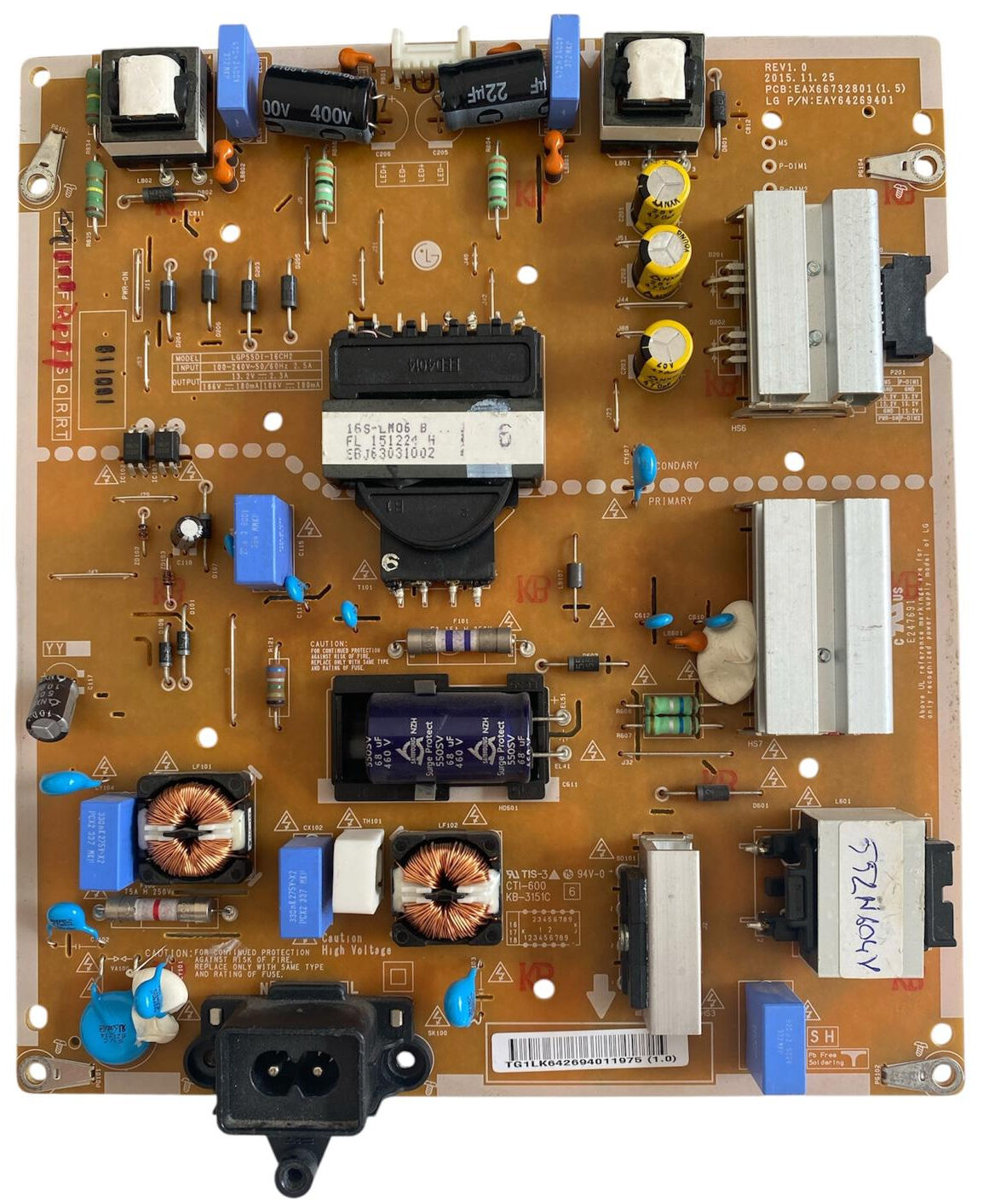 LG EAX66732801 (1.5) Besleme Kartı Orijinal EAY64269401 55LH604V Power Board