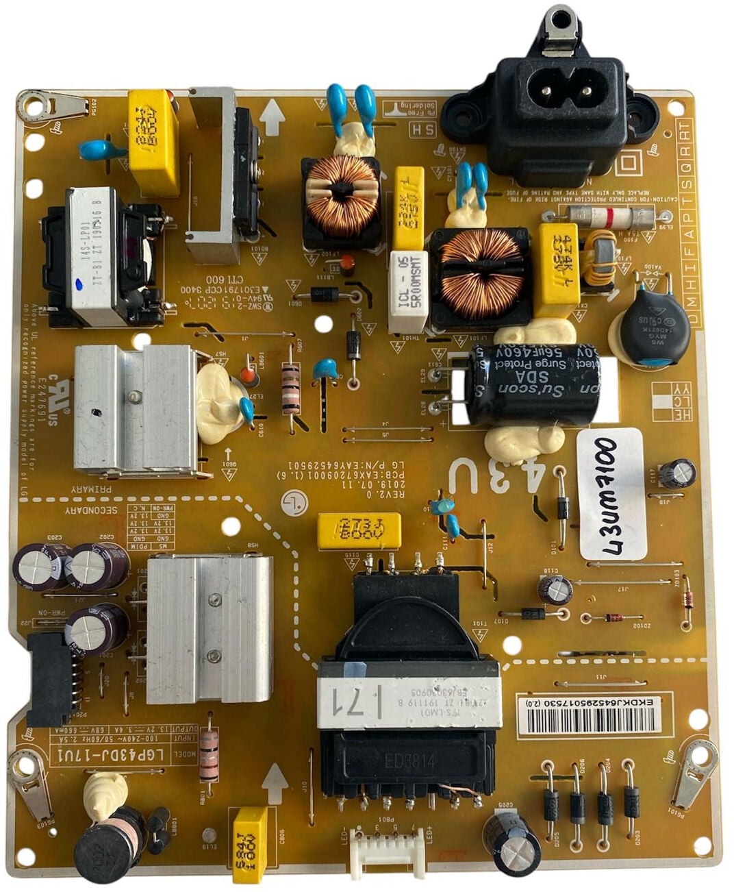 LG EAX67209001 (1.6) Besleme Kartı Orijinal LGP43DJ-17U1 43UM7100 Power Board