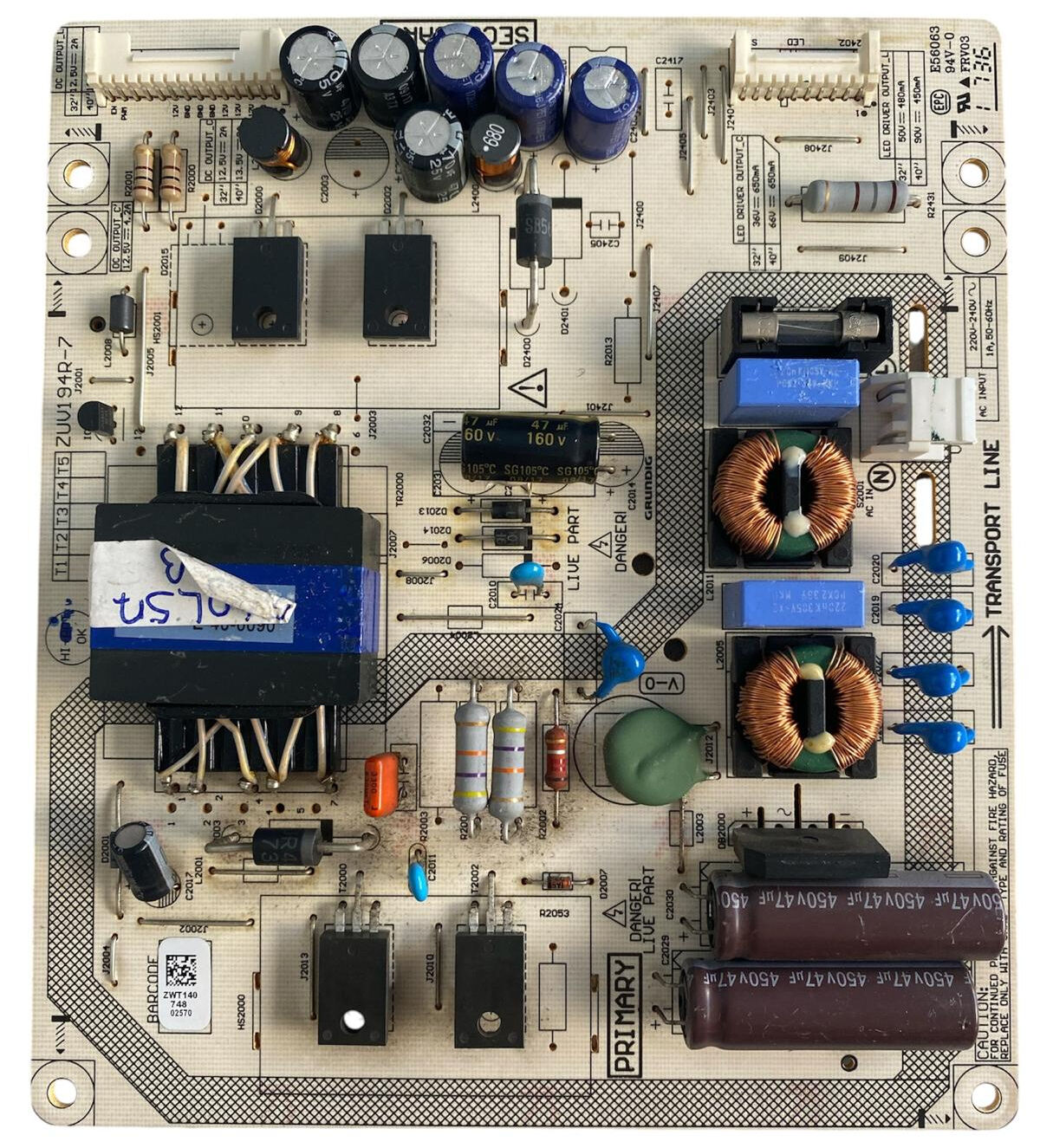 Grundig ZUV194R-7 Besleme Kartı Orijinal Arçelik Beko 40L5735 Power Board