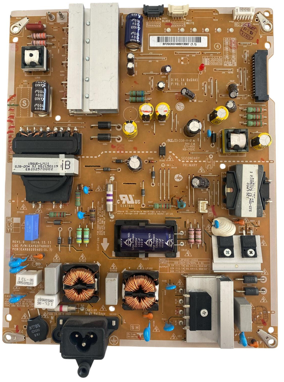 LG EAX66205401 1.7 Besleme Kartı Orijinal EAY63748601 LGP4043-15UL6 DS8-V-0 40 43 inç Power Board