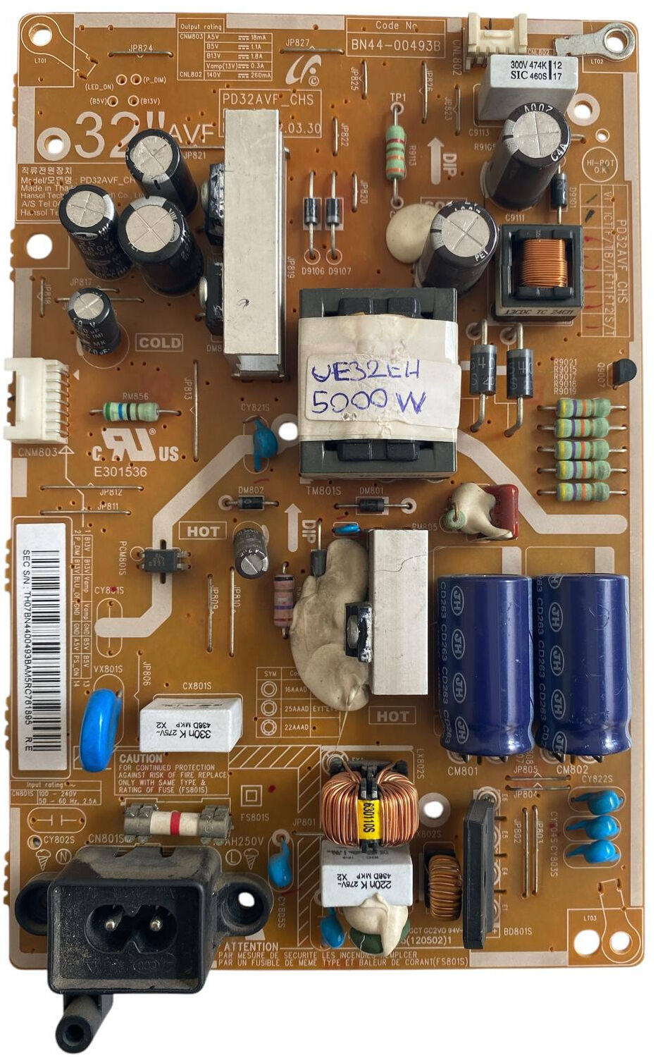 Samsung BN44-00493B Besleme Kartı Orijinal PD32AVF_CHS UE32EH5000W UE32EH5000 32 inç Power Board