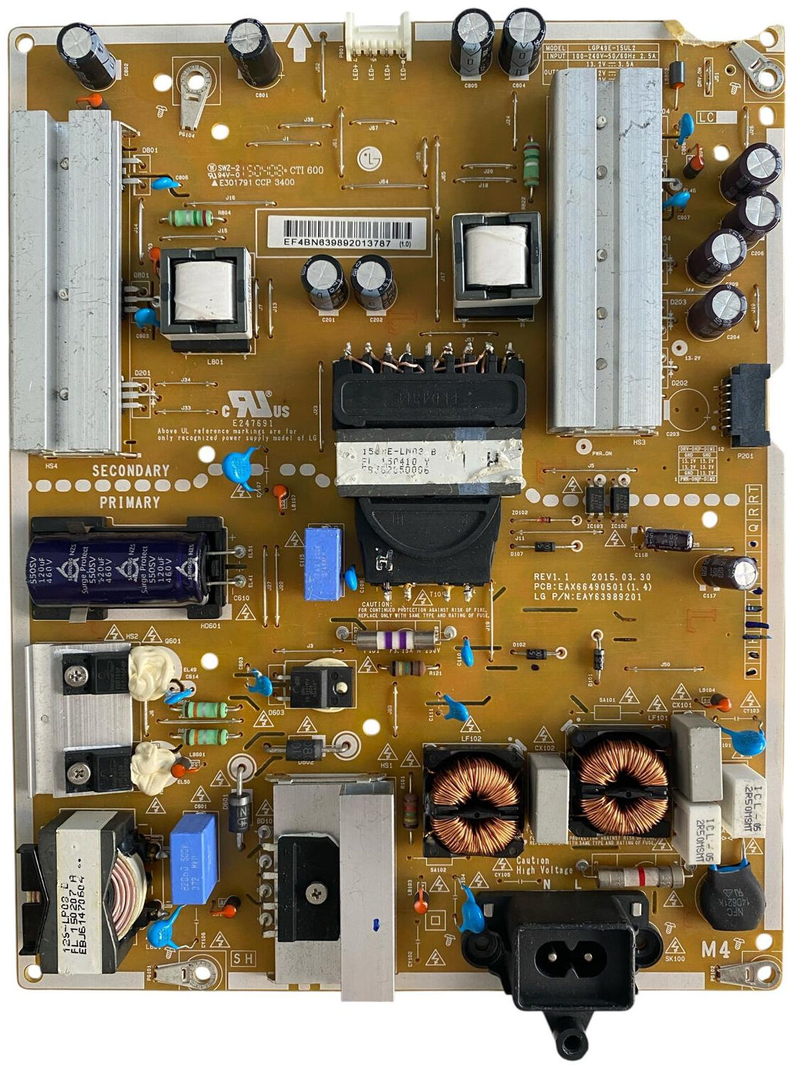 LG EAY63989201 Besleme Kartı Orijinal EAX66490501 (1.4) LGP49E-15UL2 49LF5400 Power Board