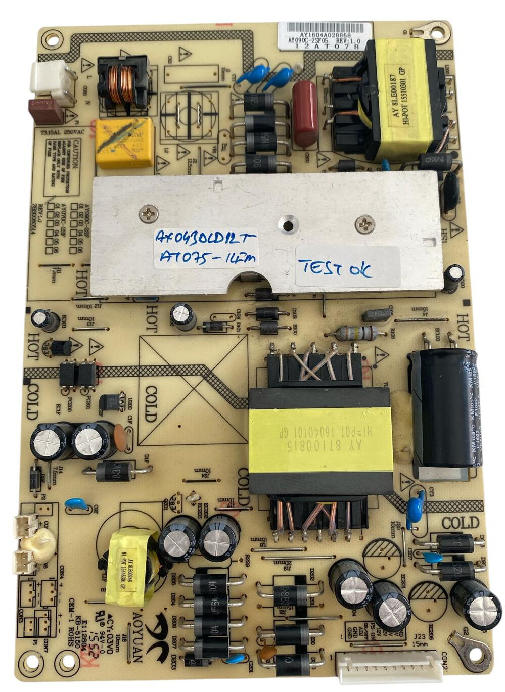 Axen / Sunny TV Güç Besleme Kartı (Power Board) - AY090C-2SF 12AT078 AX043DLD12AT075 Orijinal