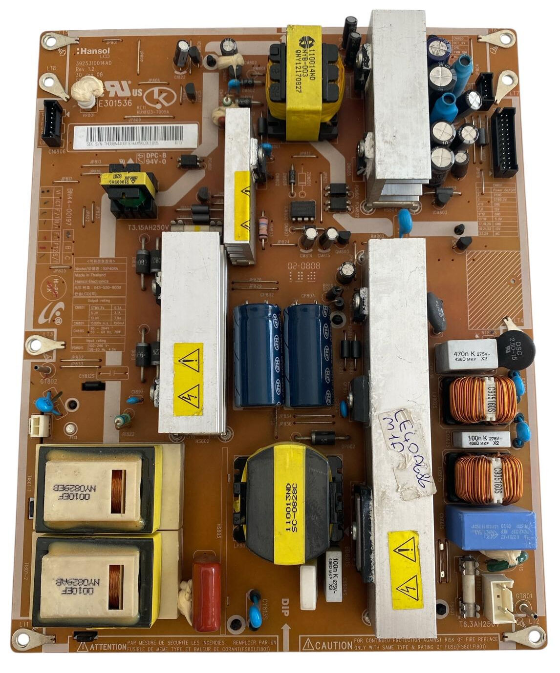 Samsung 40'' LCD TV Güç ve Inverter Besleme Kartı - BN44-00197A Hansol SIP408A LE40A686M1F Orijinal