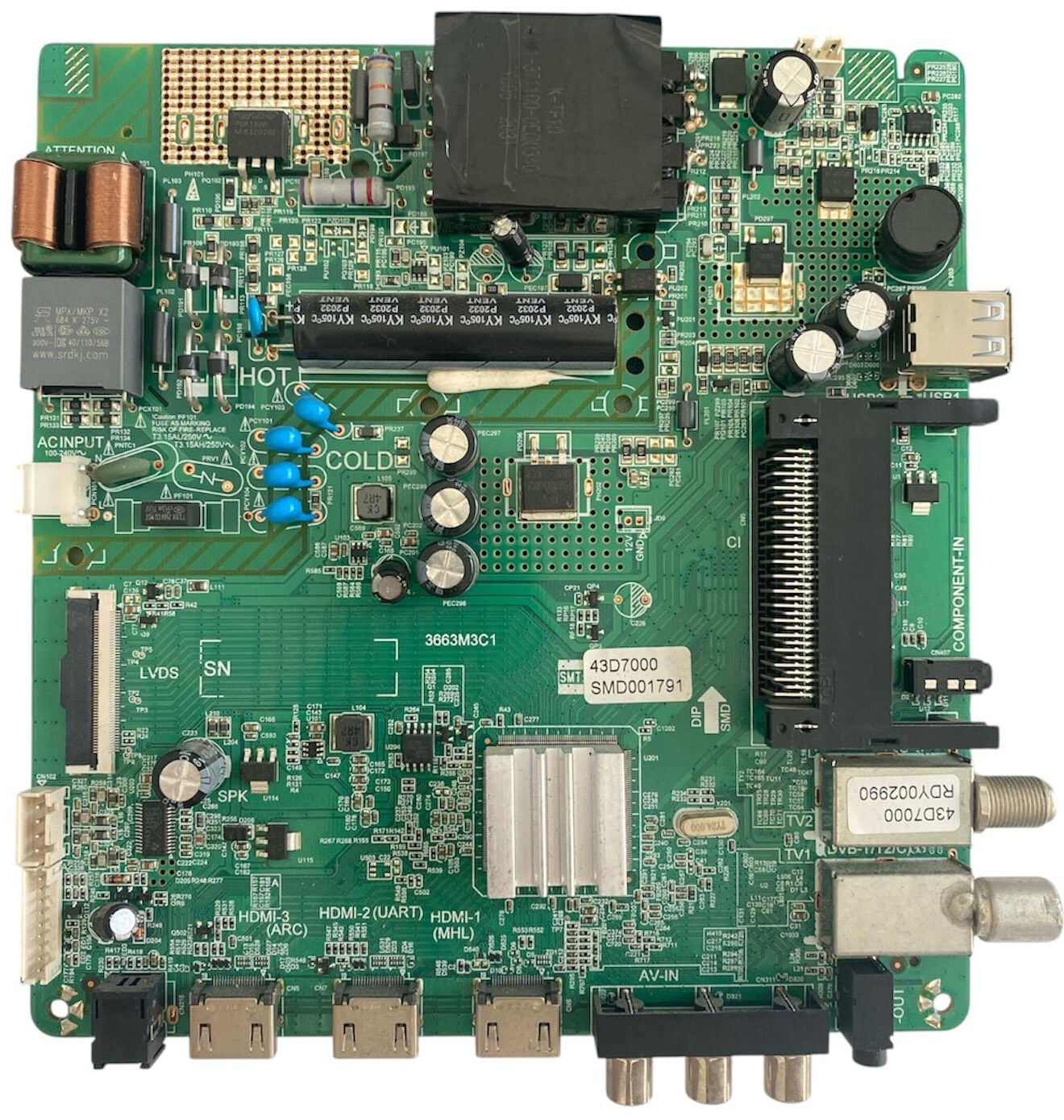 Axen Sunny 43D7000 43'' LED TV Beslemeli Ana Kart Orijinal 3663M3C1 Main Board