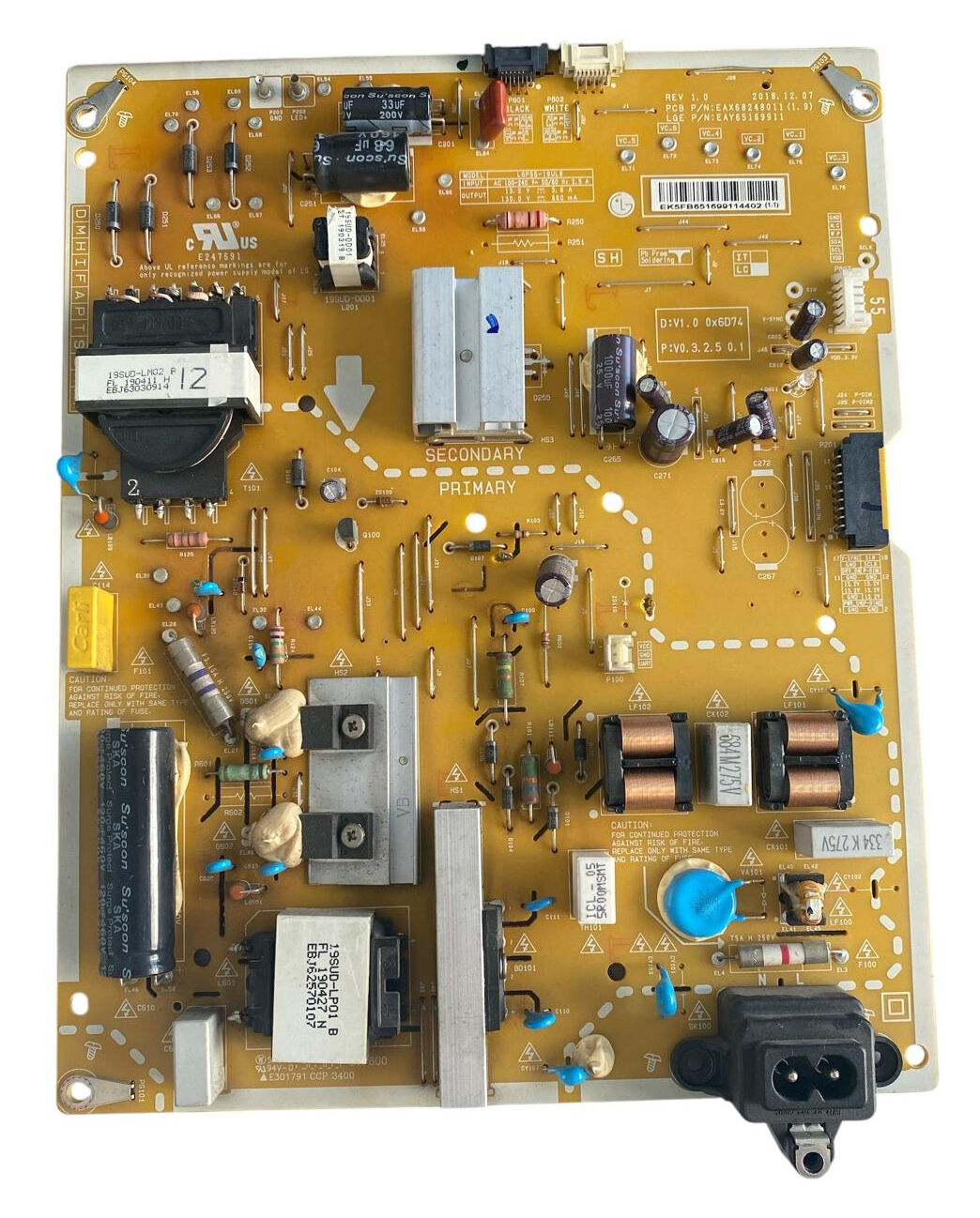 LG 55'' 4K NanoCell Smart LED TV Güç Besleme Kartı (Power Board) - EAY65169911 / EAX68248011(1.9) / LGP55-19UL6 / LG 55SM8600PUA Orijinal