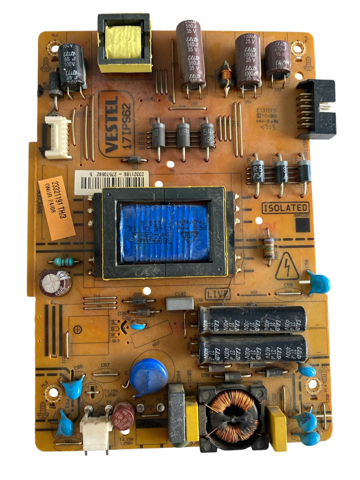 Vestel 32'' LED TV Güç ve Besleme Kartı (Power Supply Board) - 17IPS62 / 23321191 / 32SC7690F Orijinal